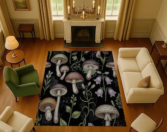 Mushroom Botanical Rug – Vintage Enchanted Forest Decor