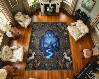 Enchanted Castle Rug: Gothic Unicorn Fairytale Home Decor