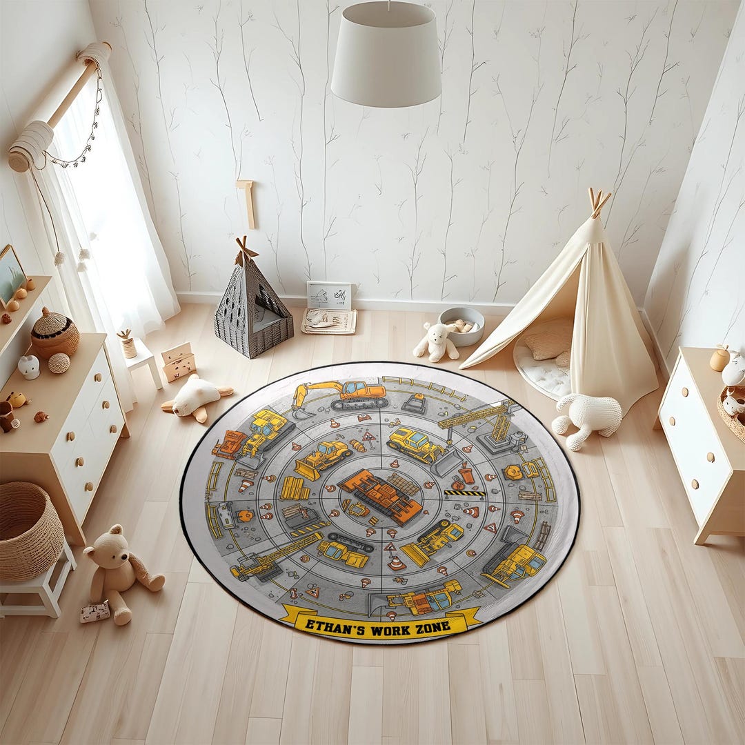 Personalized Construction Zone Rug, Excavator Play Mat, Boys Bedroom ...