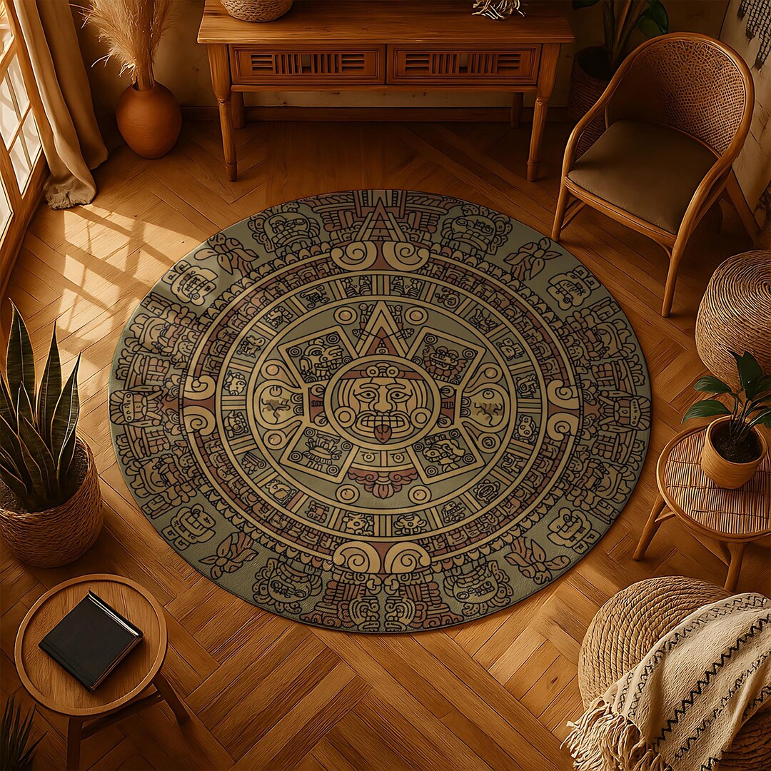 Mayan Calendar Rug: Ancient Sun Stone Design, Tribal Decor - Etsy