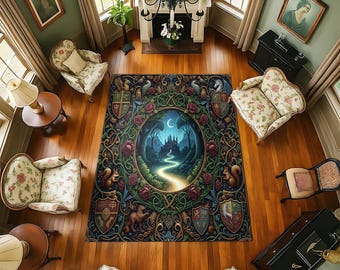 Moonlit Castle Rug: Gothic Medieval Fantasy Home Decor