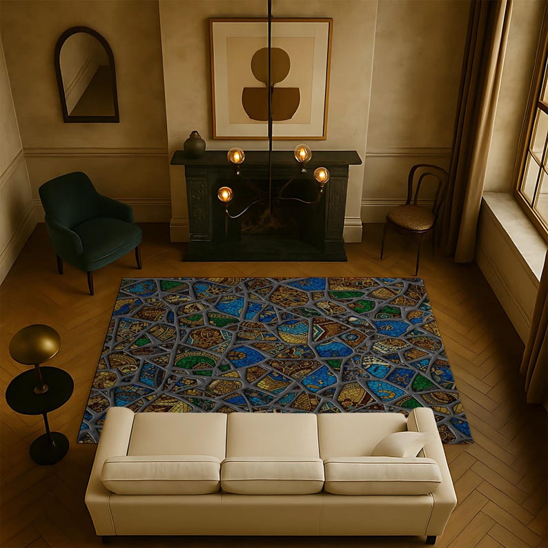Stained Glass Rug Design Stained Glass Rug, Mosaic Art Deco Floor Accent - Etsy