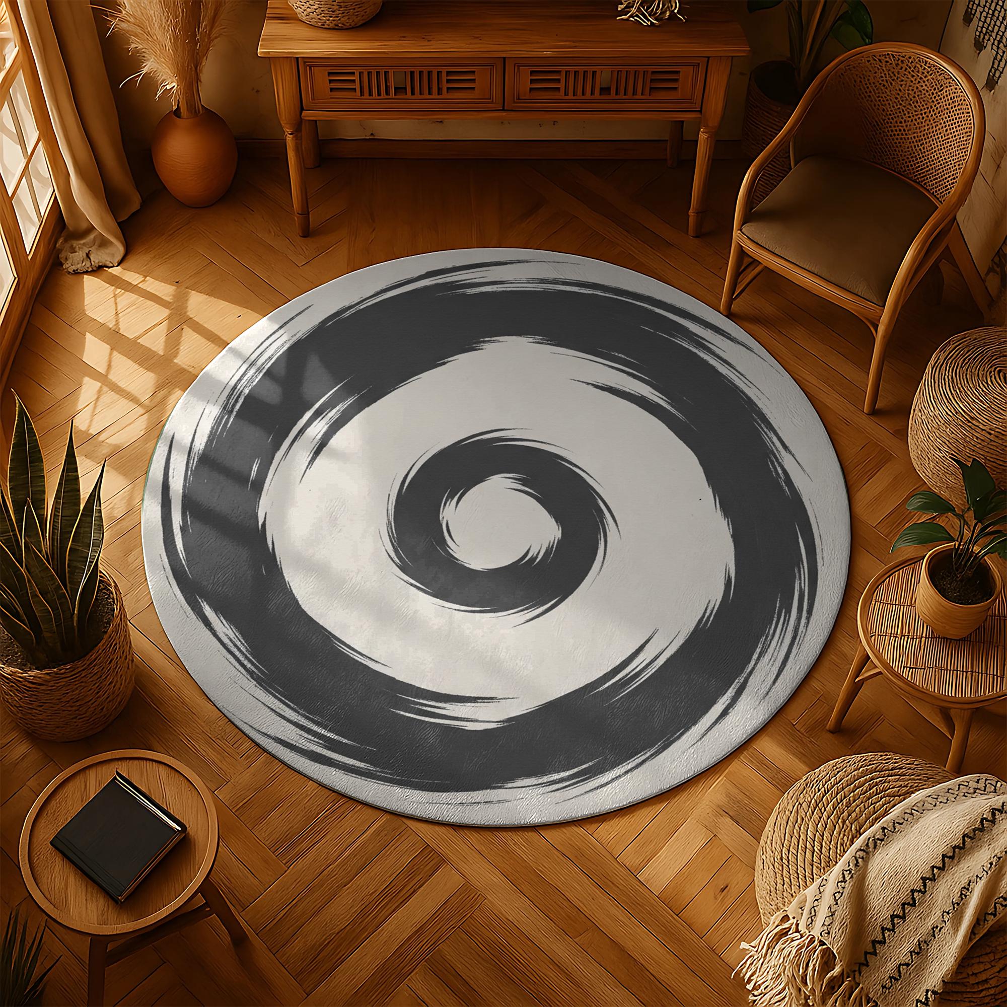 Zen Circle Rug: Monochrome Spiral Art Carpet for Japandi Decor - Etsy