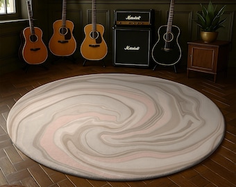 Abstract Marble Round Rug | Modern Swirl Carpet, Elegant Home Decor