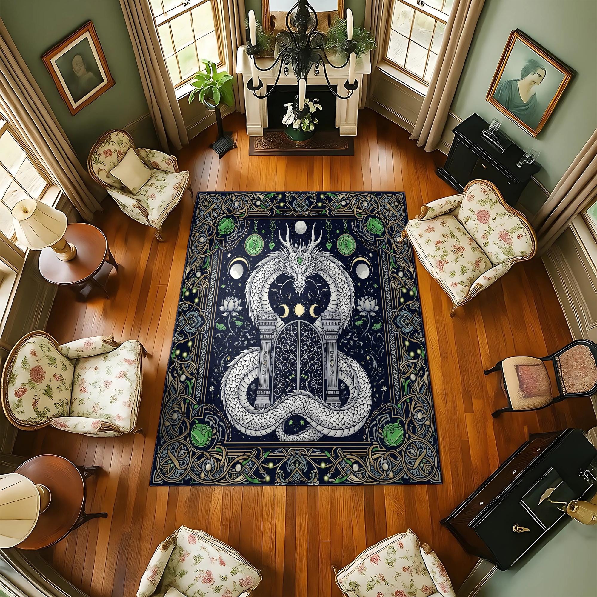 Mystical Dragon Rug: Gothic Serpent Moon Phase Tapestry - Etsy
