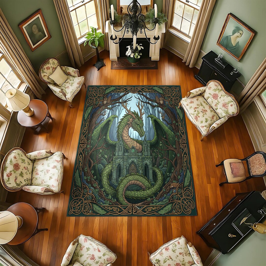 Rustic Castle Rugs Forest Dragon Rug: Gothic Castle, Celtic Medieval Decor - Etsy
