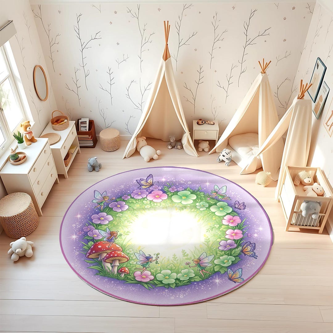 Angel Fairy Rug Magical Fairy Garden Kids Rug | Round Nursery Playmat - Etsy
