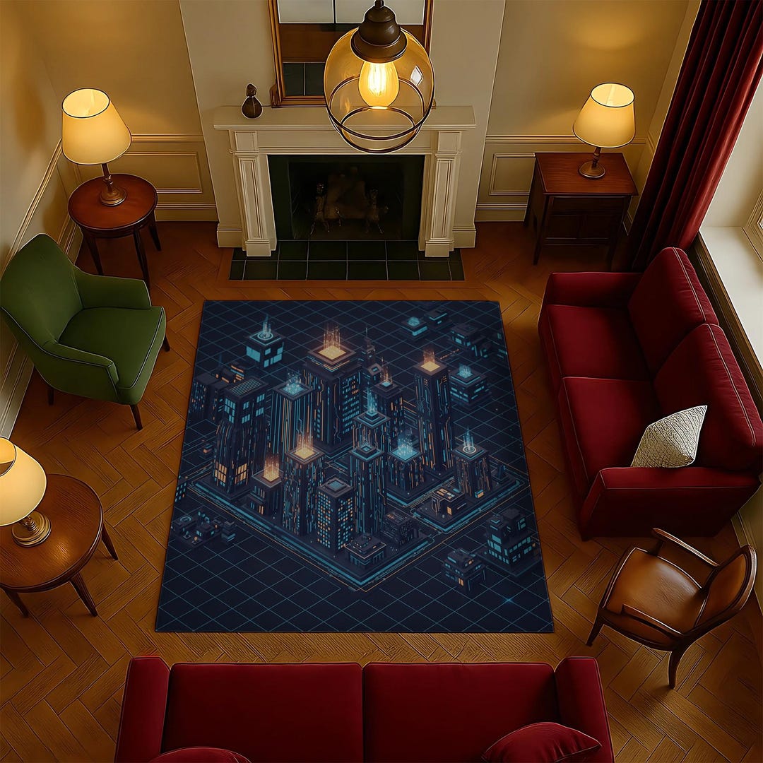 Cyberpunk Rug Texture Cyberpunk Cityscape Rug – Futuristic Neon Grid, Gaming Room Decor - Etsy