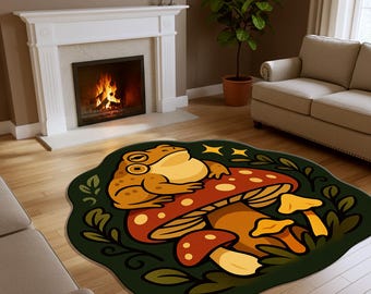 Toad on Mushroom Rug | Whimsical Fairycore Decor