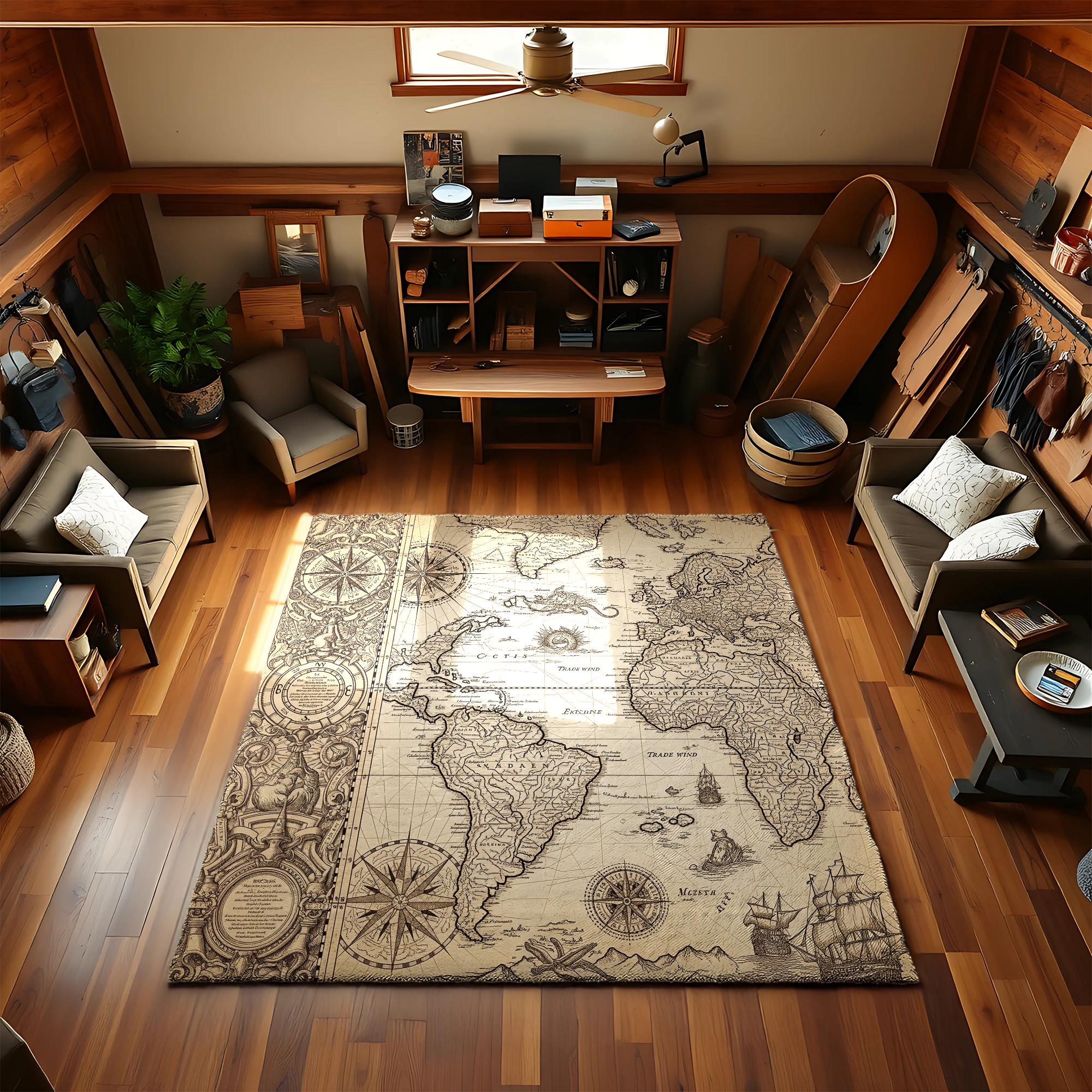 ヴィンテージ世界地図ラグ - 航海探検家風カーペット - Etsy 日本