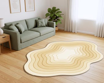 Tappeto ondulato astratto color crema beige, moderno e irregolare per soggiorno.