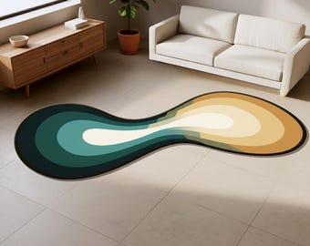Teal Gradient Topographic Rug | Modern Wavy Runner