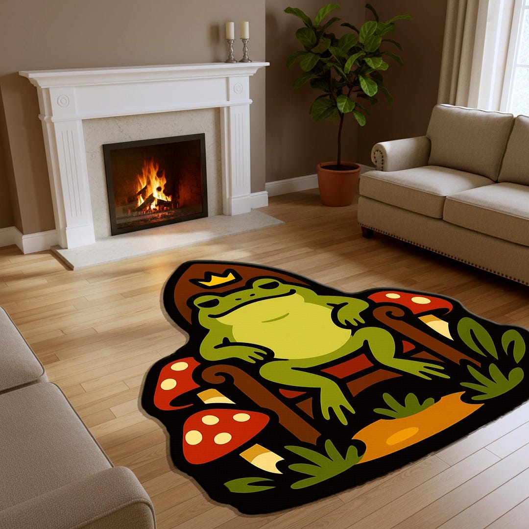 Frog Rugs Frog Prince Rug, Whimsical Kids Room Decor, Mushroom Carpet - Etsy