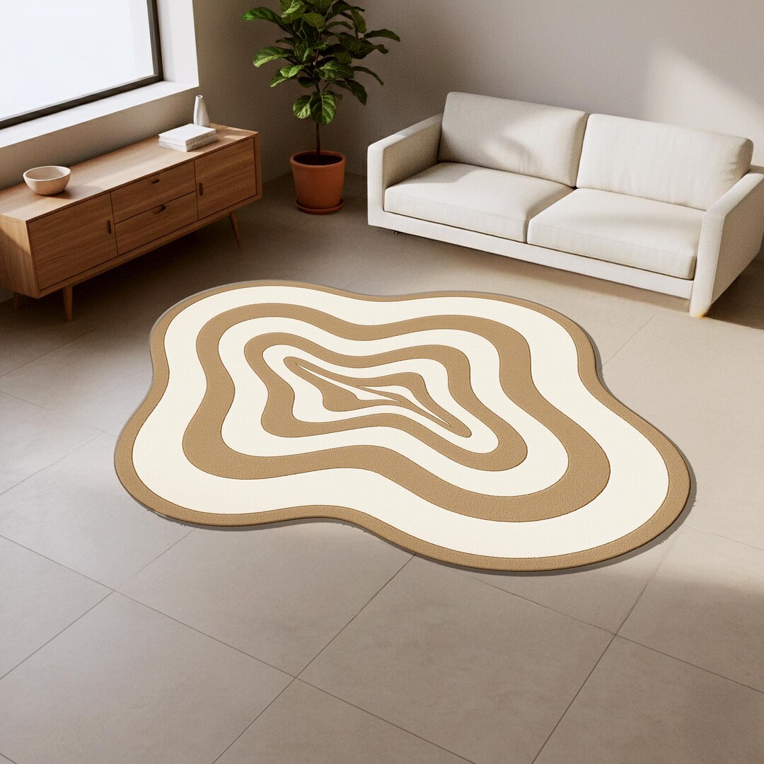Wavy Optical Illusion Rug – Modern Beige and Brown Swirl Carpet - Etsy
