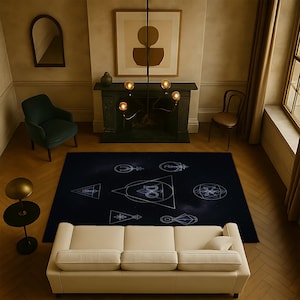 Mystic Alchemy Symbols Rug Carpet for Occult Decor Lovers – Unique Celestial Floor Art for Spiritual Gifting, Meditation & Astrology Vibe