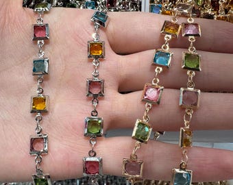 Rainbow Faceted Crystal Cup Chain - Gold/Silver - Jewelry Making Supplies