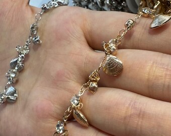 Shell & Crystal Dual-Tone Chains, Gold and Silver Beaded Chains, Coastal Jewelry Supplies, DIY Fashion Accessories