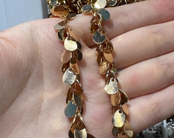 Gold Teardrop Sequin Chain Trim: Jewelry Making, Costume Design