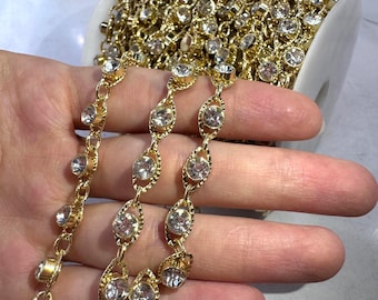 Gold Crystal Glass Bezel Chain: Leaf Frame DIY Jewelry Supplies