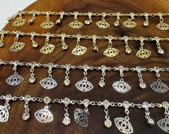 Eye of Protection Rhinestone Alligator Chain: Gold & Silver Boho Jewelry Supplies