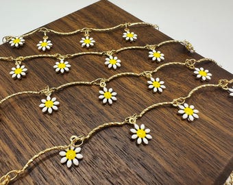 Gold Plated Enamel Daisy Chain: Boho Jewelry Supplies, 24"