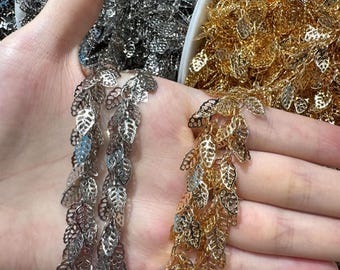Antique Silver & Gold Plated Leaf Link Chain: DIY Jewelry Supplies