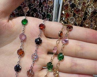 Multi-Gemstone Beaded Chains: Silver & Gold Color Options, Rainbow Crystal Mix