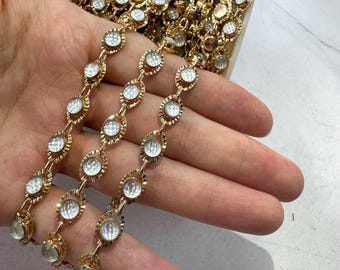 Gold Holographic Rhinestone Chain: Iridescent Crystal Bezel for Jewelry Making