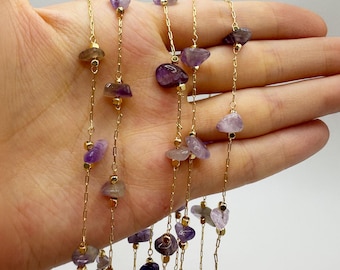 Amethyst Gold Chain: 18K Plated Rosary with Natural Crystal