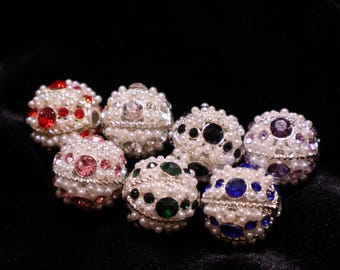 Luxury Pearl & Large Rhinestone Pave Beads, Ornate 15mm Disco Ball Beads for Jewelry Making, DIY Bridal Charms, Princess Style Spacer Beads