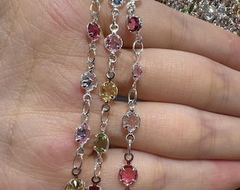 Regenboogkristalkettingversiering, verzilverde edelsteenketting, doe-het-zelfsieraden per meter