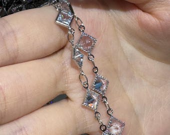Crystal Rhinestone Silver Chain: Square-Cut Statement Necklace - By The Meter