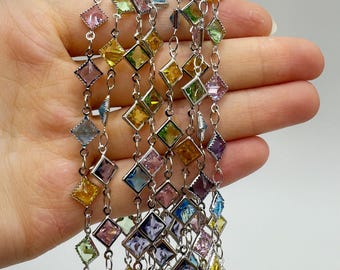 Rainbow Rhinestone Marquise Chain Set: Silver Stacking Bracelet Supplies
