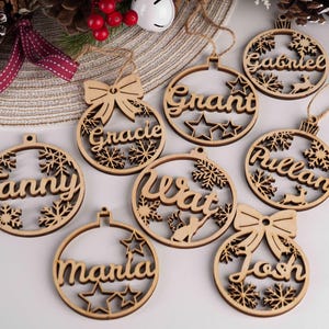 Personalized Christmas Ornaments With Name,Custom Wooden Christmas Tree Ornaments Noel,Xmas Decor,Christmas Gift Tag,Laser Cut Name Ornament