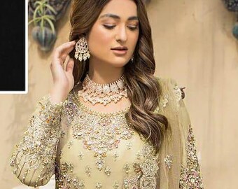 Embroidered 3-Piece Pakistani Gharara Set – Heavily Detailed Kurta, Gharara & Dupatta, Ethnic Nikkah and Reception Wear
