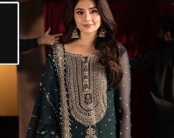 embroidery fancy chiffon Pakistani indian gharara and shalwar kameez wedding dress