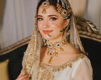 White Pakistani Gharara Suit – Heavy Embroidered Chiffon Nikkah Dress