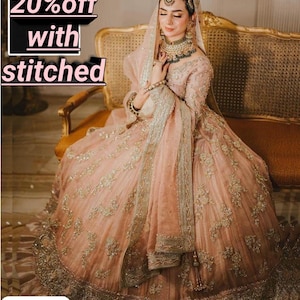 Embroidered Chiffon Lehenga Dress: Pakistani Indian Bridal Outfit