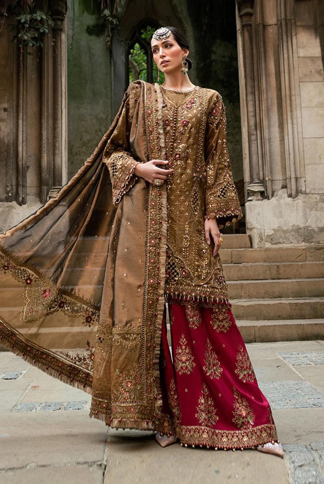 olive green bridal dresses pakistani Maria B BD-2906 Olive Green Pakistani indian wedding bridal dresses usa uk mehndi nikkah outfits L / 5.3 ft main image 0