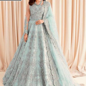 Fancy party wear pakistani indian wedding bridal maxi gown hand made embroidery  traditional nikkah dress special events shiny night party