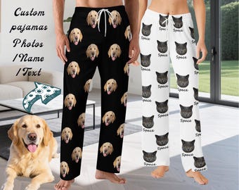 Custom Pet Portrait Pajama Pants,Custom Pet Face Pajama Pants,Custom Cat Pyjamas,Pet Lover Gift, personalized pjs,Cat Pajamas gift for Women