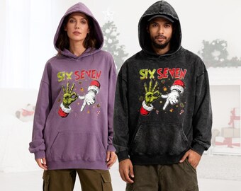 Six Seven Christmas Hoodie Washed Vintage Hooded Sweatshirt Funny 67 Meme shirt Viral TikTok Slang Six Seven Christmas Hoodie