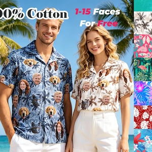 Chemise hawaïenne personnalisée avec photo, chemises hawaïennes boutonnées 100 % coton personnalisées, chemise hawaïenne avec photo/logo, cadeaux d'anniversaire/d'anniversaire