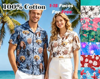 Custom Hawaiian Shirt With Face, Personalized 100% Cotton Hawaiian Button Up Shirts, Photo/Logo Hawaiian Shirt, Anniversary/Birthday Gifts