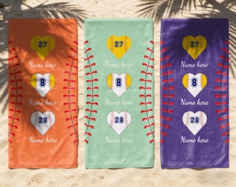 Custom Softball Beach Towel, Personalized Team Name & Number Towel, Softball Mom Gift, Team Sports Towel, Custom Softball Player Gift