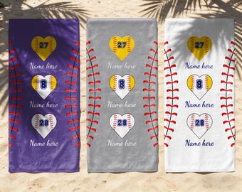 Personalized Team Name & Number Towel, Custom Softball Beach Towel, Custom Softball Player Gift, Softball Mom Gift, Team Sports Towel