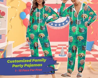 Customized Family Onesie Pajamas, Custom Face Pajamas, Lightweight Hooded Jumpsuit for Family Party or Gift, Matching Summer Fall One Piece