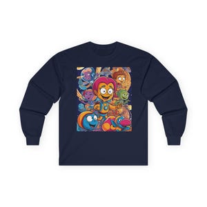 Camiseta de manga larga con personajes de dibujos animados extravagantes