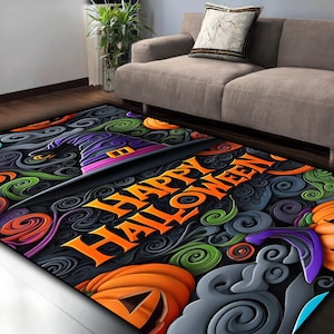 Halloween Rug  - Pumpkin Rug - Witch Hat Decor - Happy Halloween Rug - Horror Themed Rug - Halloween Home Decor -Gothic Rug - Halloween Gift