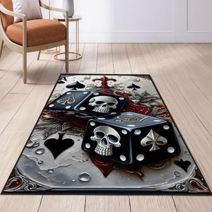 Tappeto teschio, tappeto carte da gioco, decorazione caverna dell'uomo, tappeto caverna dell'uomo, carte da gioco teschio, tappeto soggiorno, regalo per papà, regalo per lui, regalo di compleanno